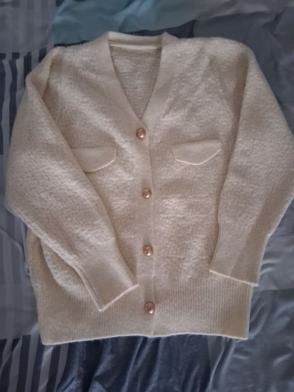 Cream Button-Front Women's Cardigan Sweater